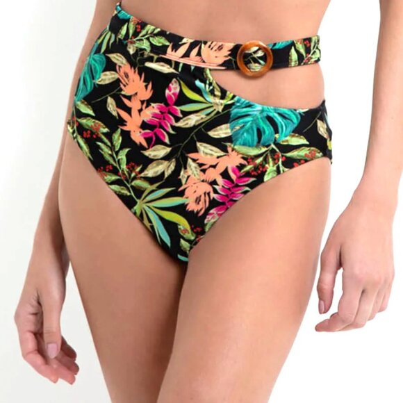 PatBO Tropicalia Palm High-Rise Cut Out Bikini Bottom
